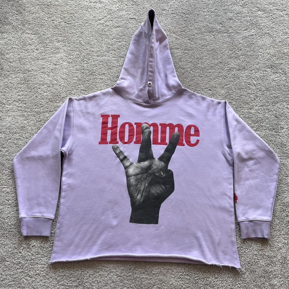 Homme + Femme Twisted Finger Hoodie Mens Large Purple Graphic Pullover